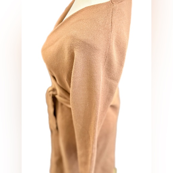 NWT Nicole Miller New York Camel Brown Knit Sweater Wrap Midi Dress Size Small - Picture 5 of 10
